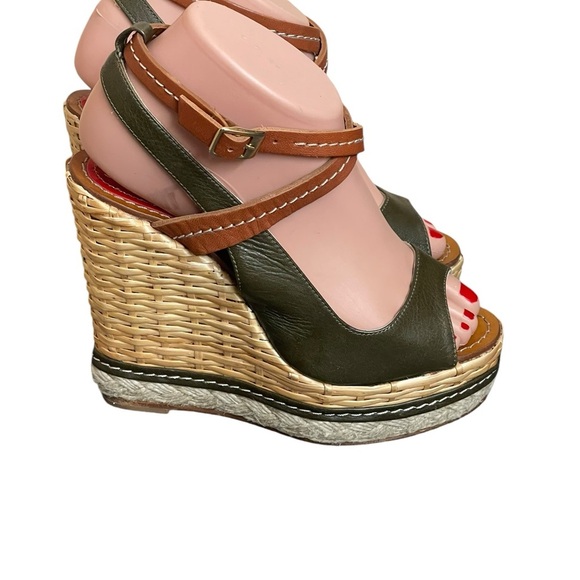 PALOMA BARCELO Platform
Leather Wicker Wedge Sandals
37 Olive/Brown Ankle Strap - Picture 4 of 16